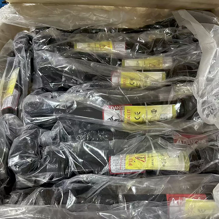 The picture shows black pto shafts with independent plastic bags neatly arranged together
