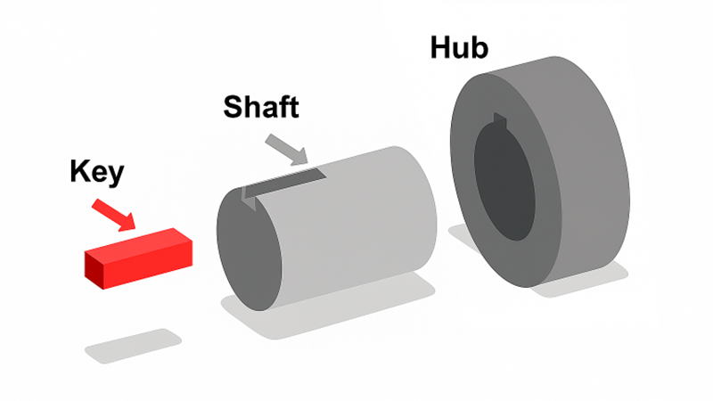 Keyway working principle diagram showing shaft and hub torque transmission mechanism