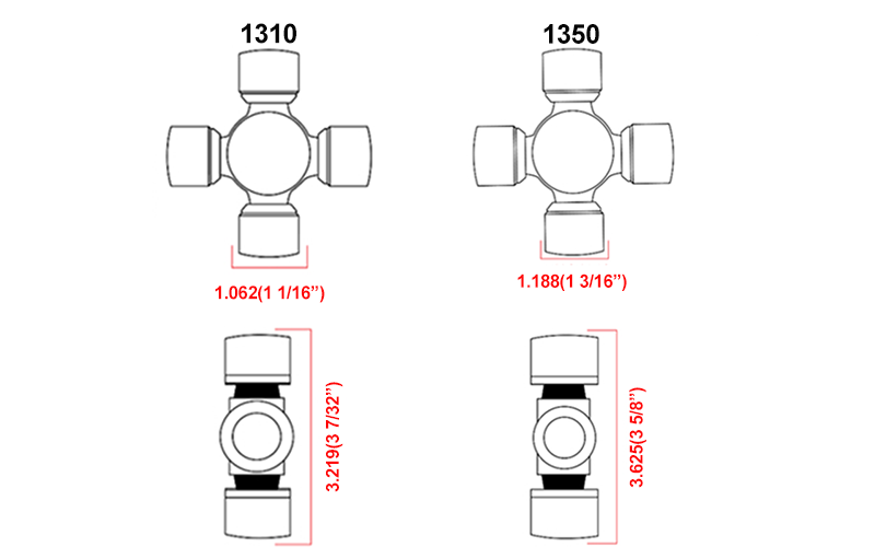 PTO U-joint 1310 vs 1350 size comparison for driveline compatibility