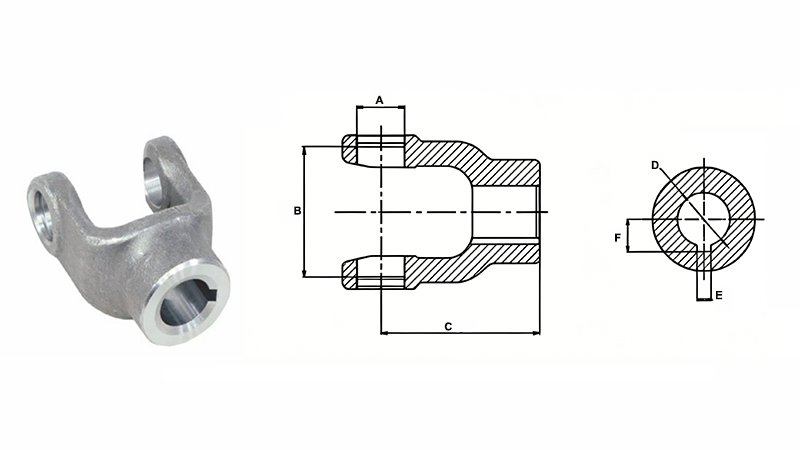PTO plain bore yoke size specification technical drawing