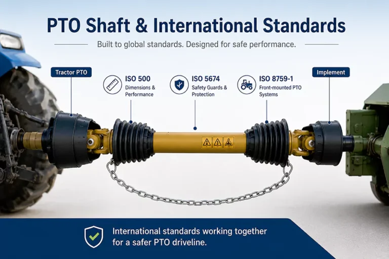 Illustration of the connection method of the PTO shaft and presentation in accordance with the ISO standard